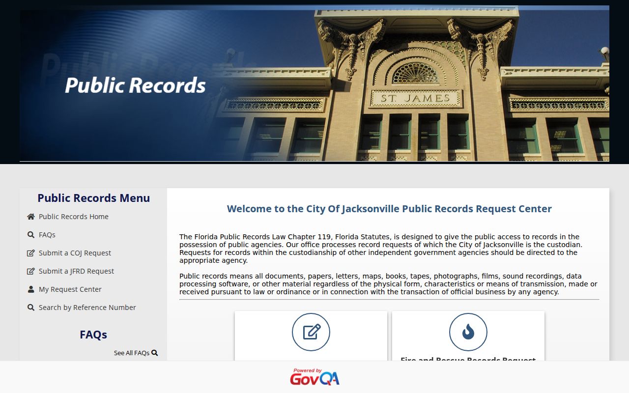 Jacksonville City Public Records Request Center for municipal records