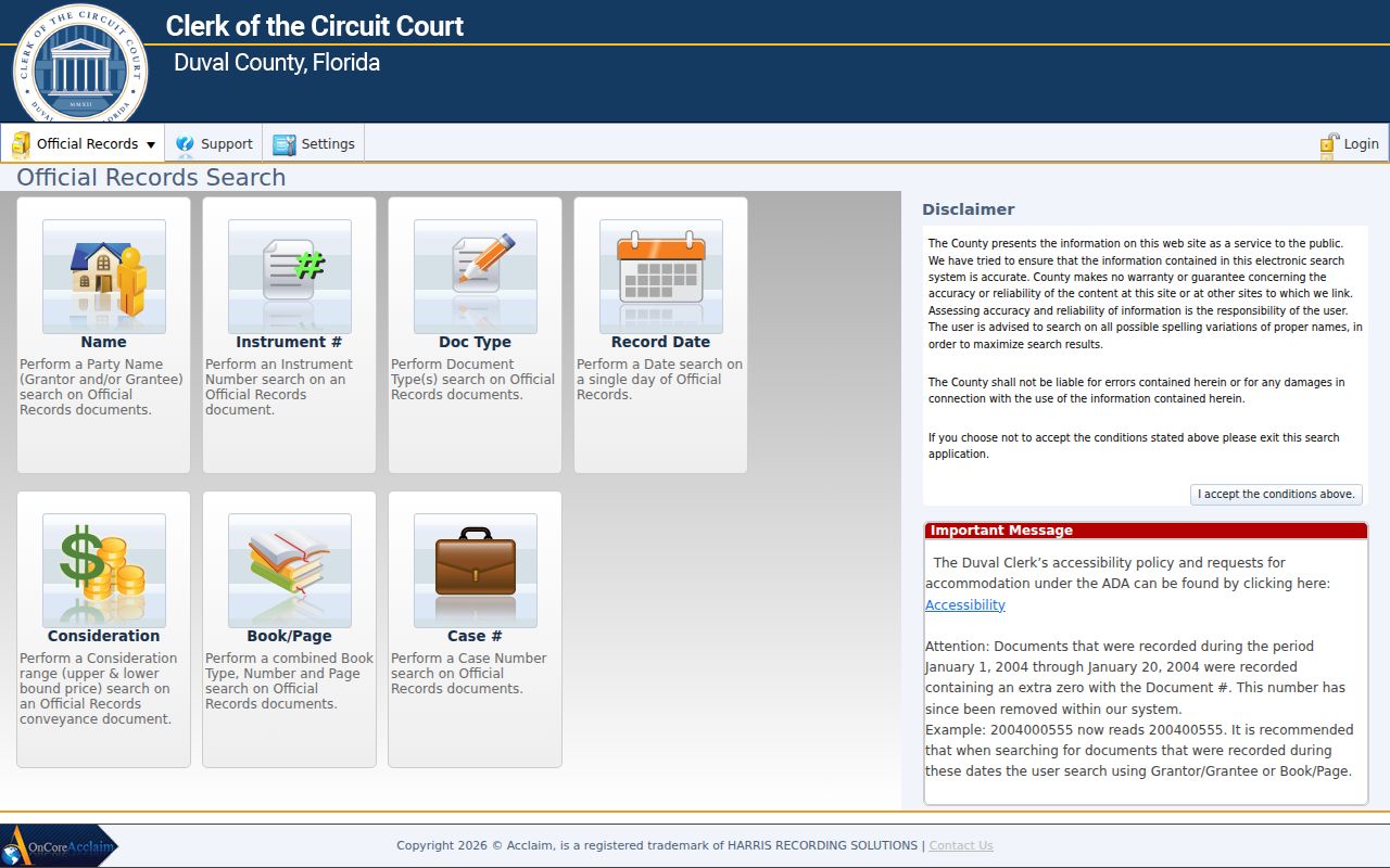 Duval Clerk Official Records search used for Jacksonville deed parties
