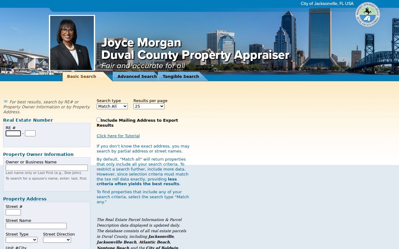Duval County Property Appraiser owner and address search for Jacksonville