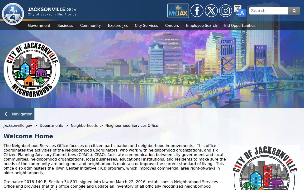 City of Jacksonville Neighborhood Services Office page