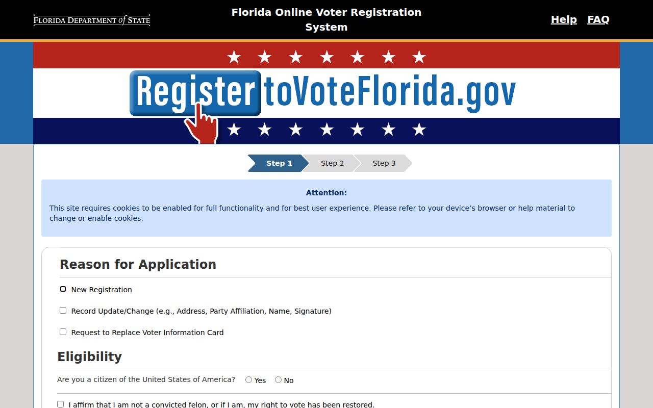 Jacksonville resident lookup Florida voter registration screen
