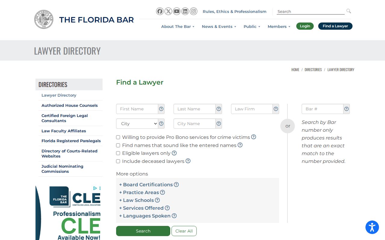 Jacksonville resident lookup Florida Bar member directory