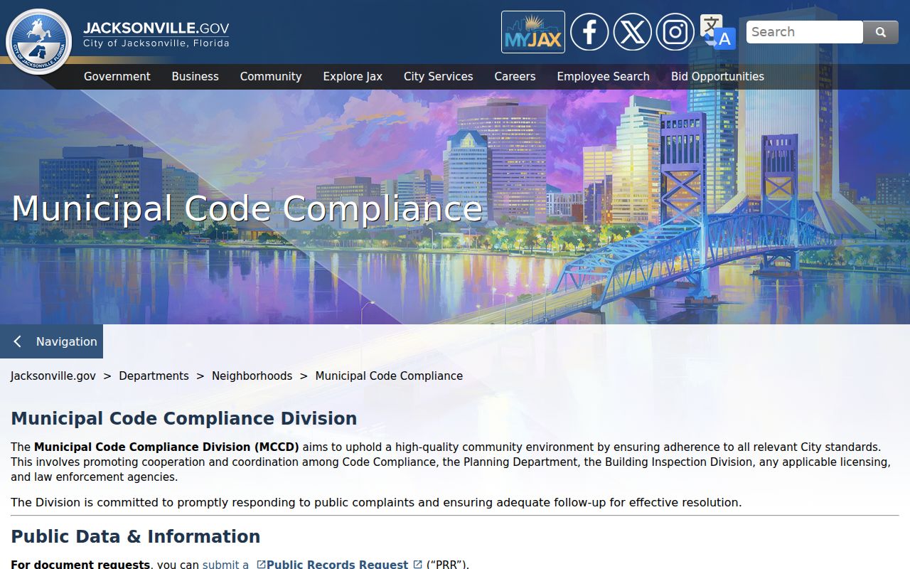 Jacksonville Municipal Code Compliance source for address records