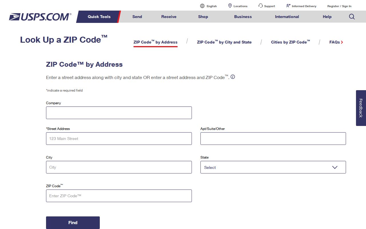 USPS address form used to verify a Jacksonville ZIP code